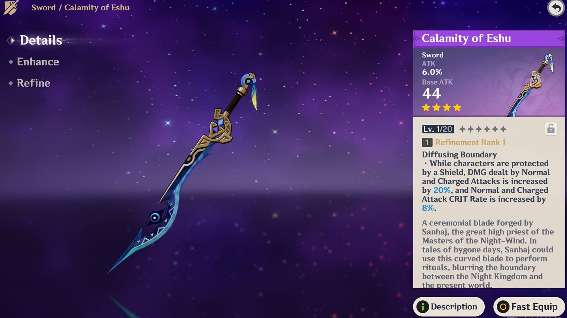 4-star sword Calamity of Eshu (Image via Sportskeeda Gaming/HoYoverse)